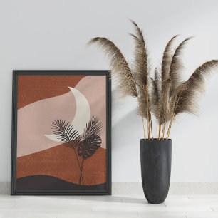 Boho Abstract Terracotta Landscape Moon Poster