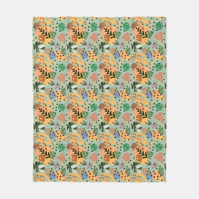 boho abstract tropical pattern -minimal leaf desig fleece blanket (Front)
