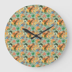boho abstract tropical pattern -minimal leaf desig large clock