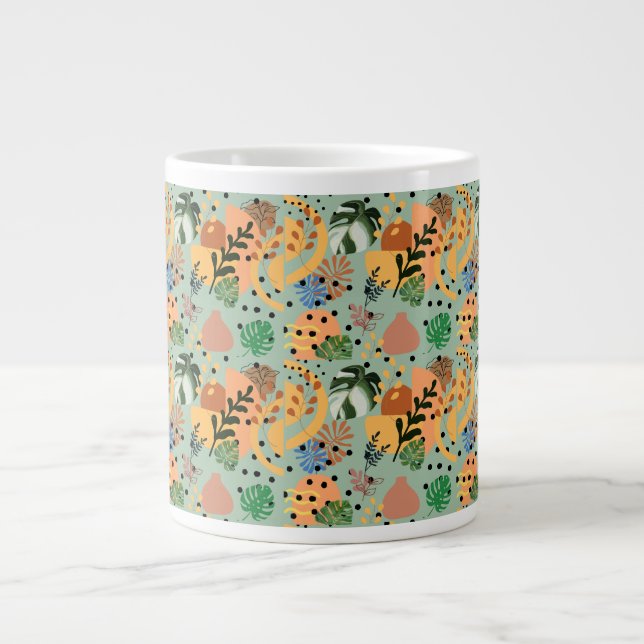 boho abstract tropical pattern -minimal leaf desig large coffee mug (Front)