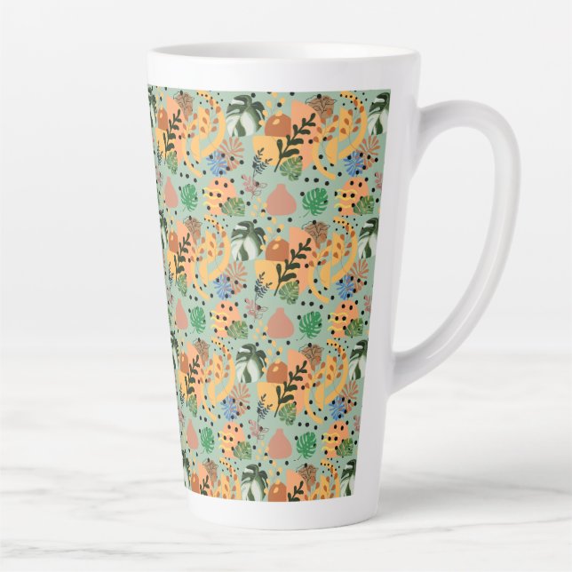boho abstract tropical pattern -minimal leaf desig latte mug (Right)