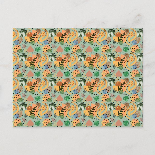 boho abstract tropical pattern -minimal leaf desig postcard (Front)