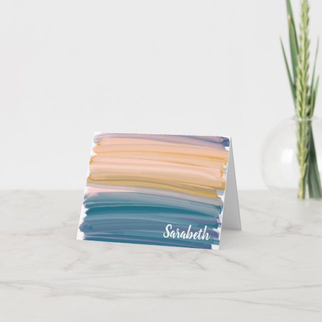 Boho Abstract Watercolor Brush Strokes Earthy Blue Note Card (Front)