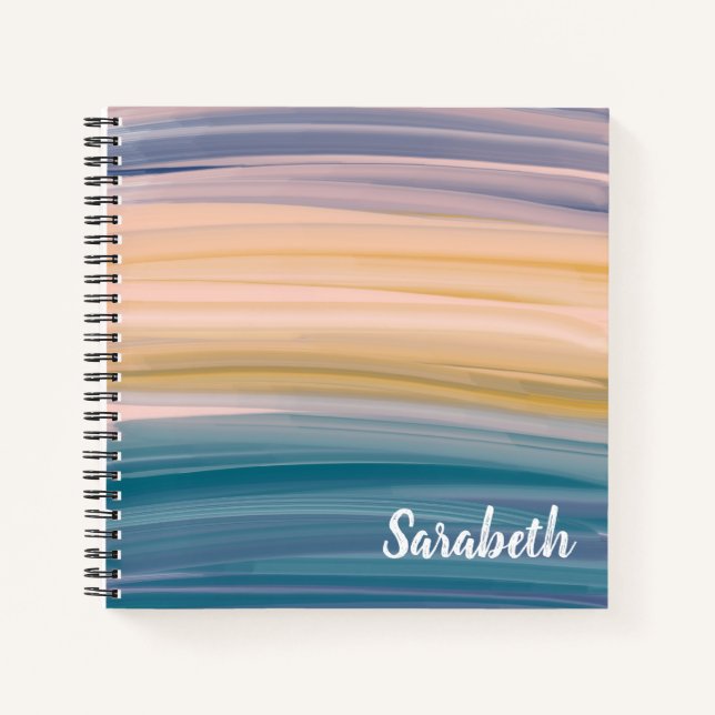 Boho Abstract Watercolor Brush Strokes Earthy Blue Notebook (Front)