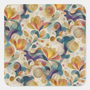 Boho Abstract Watercolor Floral Swirl Gold Card Square Sticker