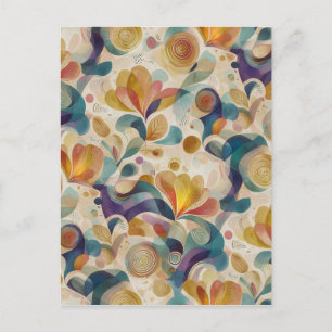 Boho Abstract Watercolor Floral Swirl Gold Teal Holiday Postcard