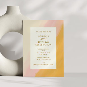 Boho Abstract Watercolor Pink Yellow 40th Birthday Invitation