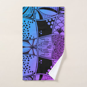 Boho Abstract Zen Doodle Hand Towel – Vibrant Blue