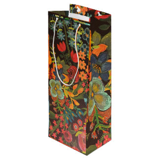 Boho Acrylic Painting Floral Design Wine Gift Bag