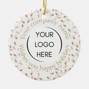 Boho Add you logo company name holiday lights Ceramic Ornament
