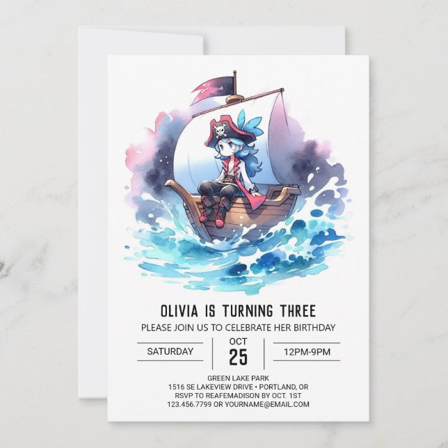 Boho Adorable Pirate Birthday Invitation (Front)