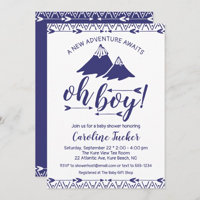 Boho Adventure Awaits Baby Boy Shower Invitation (Front/Back)