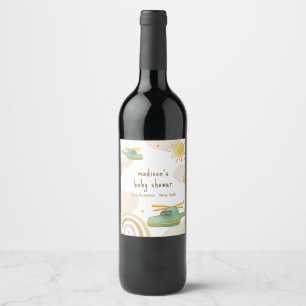Boho Adventure Helicopter Airplane Baby Shower Wine Label