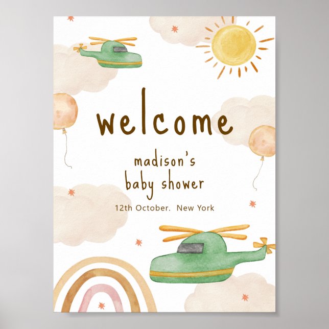 Boho Adventure Helicopter Baby Shower Welcome  Poster (Front)