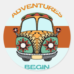 BOHO ADVENTURES BEGIN HONEYMOON CLASSIC ROUND STICKER