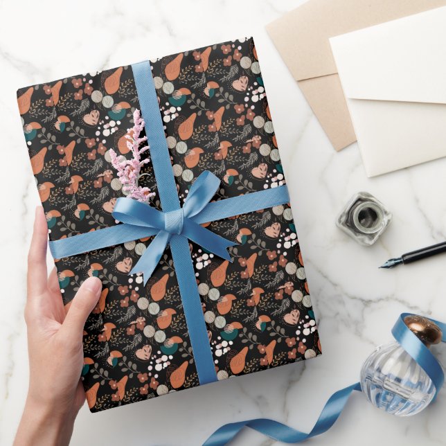 BOHO Aesthetic Pattern A10 Black BG Wrapping Paper (Gifting)