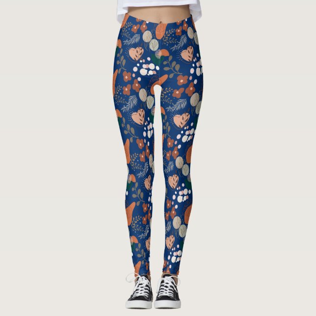 BOHO Aesthetic Pattern A10 D Blue BG Leggings (Front)