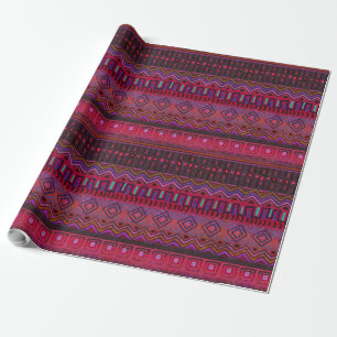 Boho African Earthy Mud Cloth Pink Wrapping Paper
