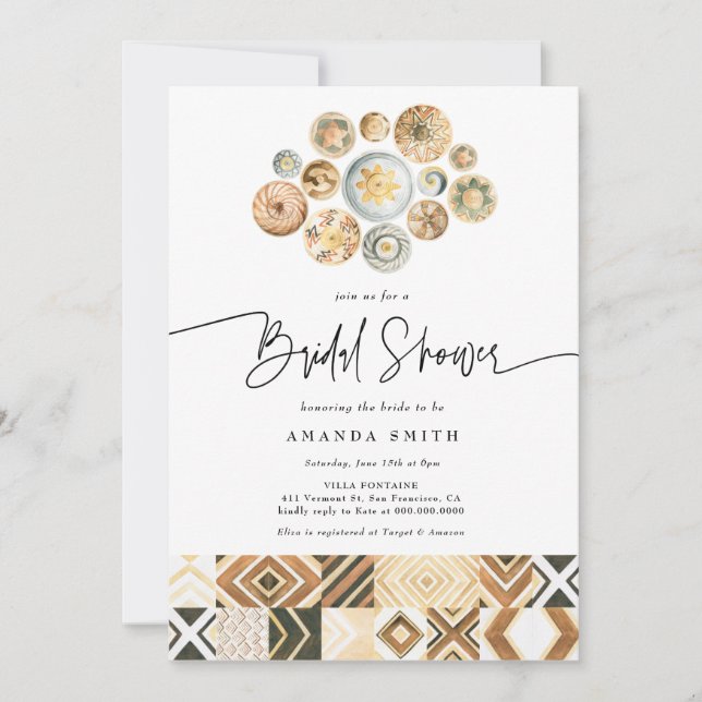 Boho African Tiles Basket Safari Bridal Shower Invitation (Front)