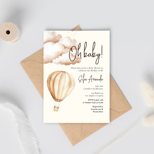 Boho Air Balloon "Oh Baby" Baby Shower Invitation (Creator Uploaded)