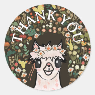 Boho Alpaca Thank You Classic Round Sticker