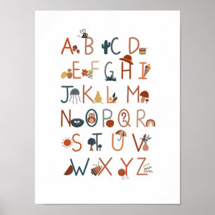 Boho Alphabet poster, wall art, classroom poster