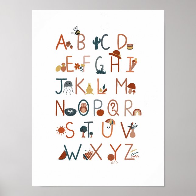 Boho Alphabet poster, wall art, classroom poster (Front)