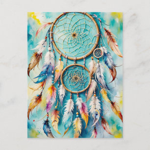 Boho American Indian Dream Catcher, watercolor Postcard