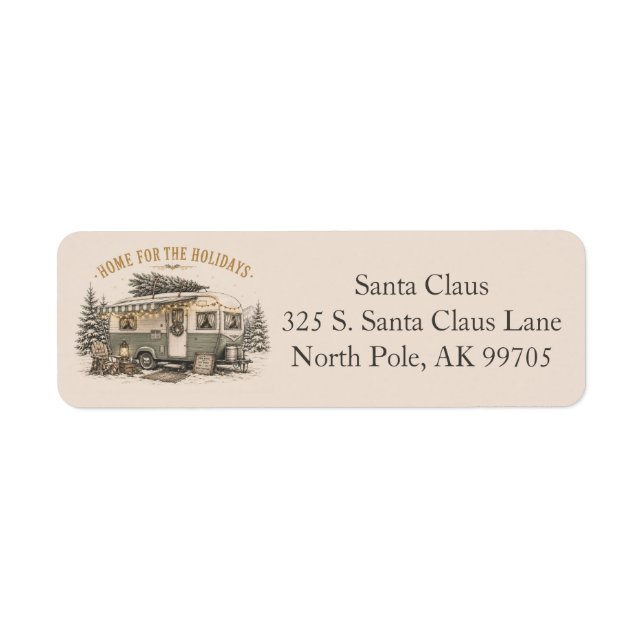 Boho Americana Christmas Camper Mail Return Address Label (Front)