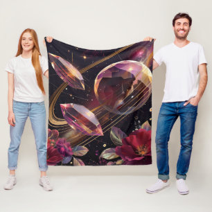 Boho Amethyst Celestial Mystical Pattern Fleece Blanket