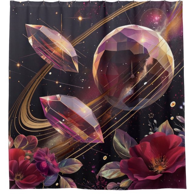 Boho Amethyst Celestial Mystical Pattern Shower Curtain (Front)