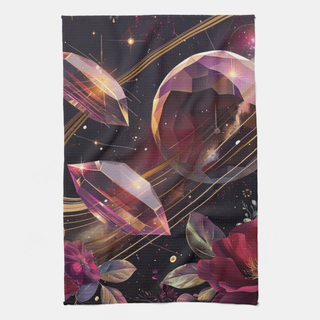Boho Amethyst Celestial Mystical Pattern Tea Towel (Vertical)