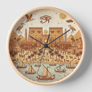Boho Ancient Egyptian City Illustration-Terracotta Clock