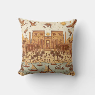 Boho Ancient Egyptian City Illustration-Terracotta Cushion