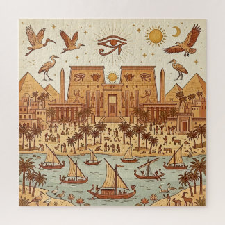 Boho Ancient Egyptian City Illustration-Terracotta Jigsaw Puzzle