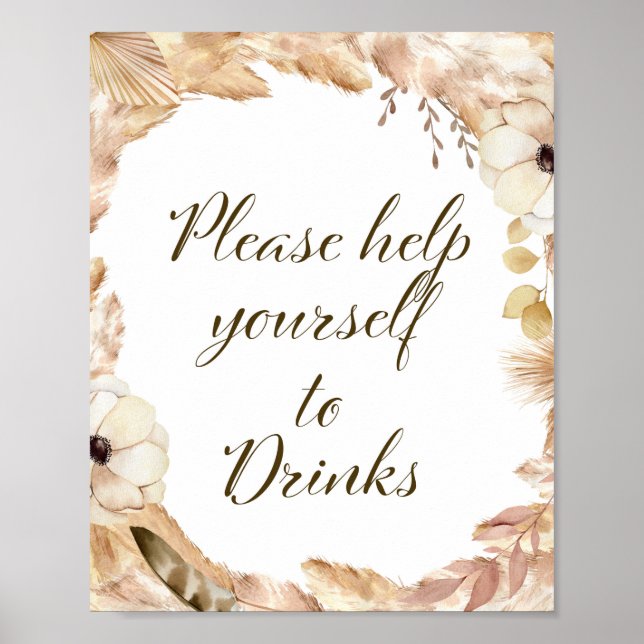 Boho and Feather Party Sign, Bridal, Baby, Wedding Poster (Front)