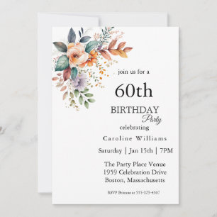 Boho and Purple Floral 60th Birthday Party Invitation