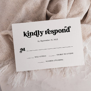 Boho and Retro Black and White RSVP Card