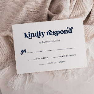 Boho and Retro Dark Navy Blue and White RSVP Card