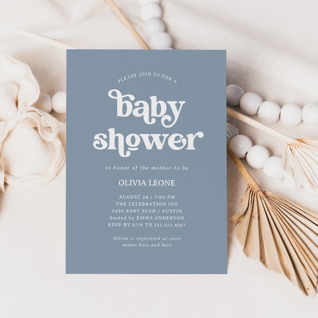 Boho and Retro Dusty Blue | Baby Shower Invitation (Creator Uploaded)