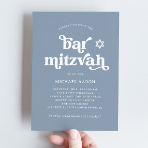 Boho and Retro Dusty Blue Bar Mitzvah Invitation