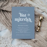 Boho and Retro Dusty Blue | Bat Mitzvah Invitation<br><div class="desc">This simple and boho Bat Mitzvah invitation features white,  retro typography on a pretty,  dusty blue background with a matching Star of David.</div>