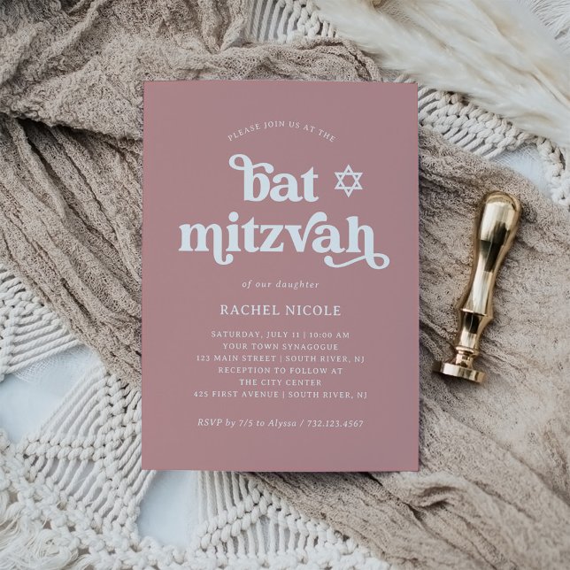 Boho and Retro Dusty Rose | Bat Mitzvah Invitation (Creator Uploaded)