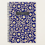 Boho Anemone Blue Planner<br><div class="desc">Blue with illustrations of anemone flowers boho pattern.  Personalise name inside grey rectangle at front.</div>