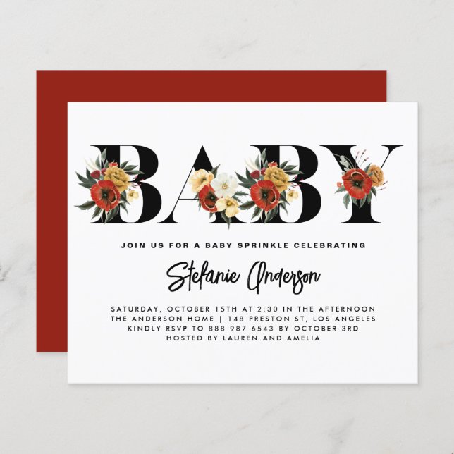 Boho Anemone Botanical Baby Sprinkle Invitation (Front/Back)