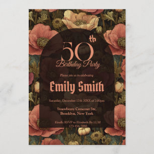 Boho Anemones Aesthetic Happy Birthday Invitation