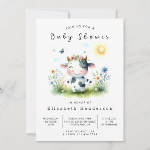 Boho Animal Fun Cow Baby Shower Invitation