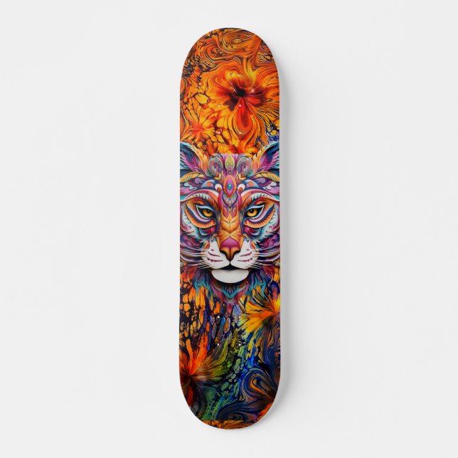 Boho Animal Head & Abstract Art Skateboard Deck (Front)