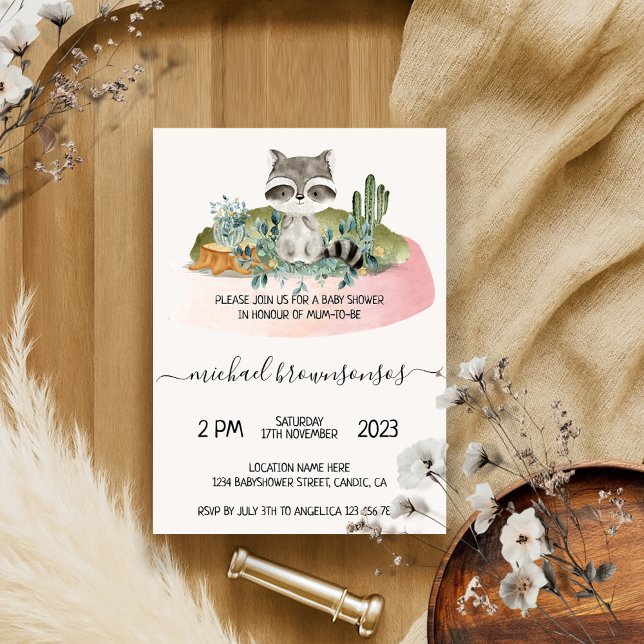 Boho Animal Racoon Tropical Baby Shower Invitation (Creator Uploaded)