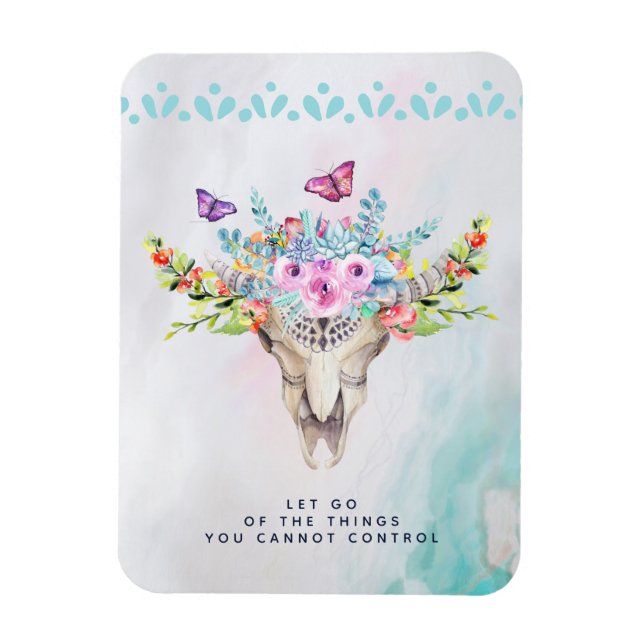 Boho Animal Skull Inspirational Quote Let Go Magnet (Vertical)